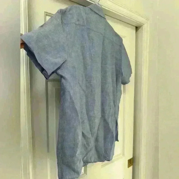 CALIBRATE New Linen Dress Shirt Mens‎ Short Sleeve Relaxed Fit Button Down Blue - Picture 3 of 5